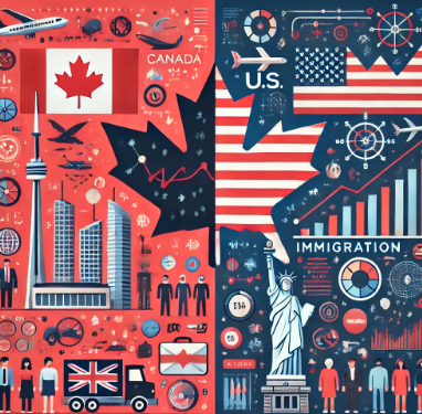 캐나다와 미국 이민 비교하는 사진