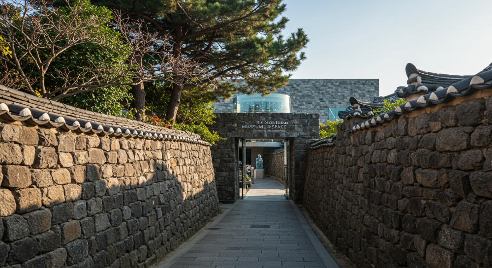 제주 돌담길 골목 안 아라리오뮤지엄 인 스페이스 입구