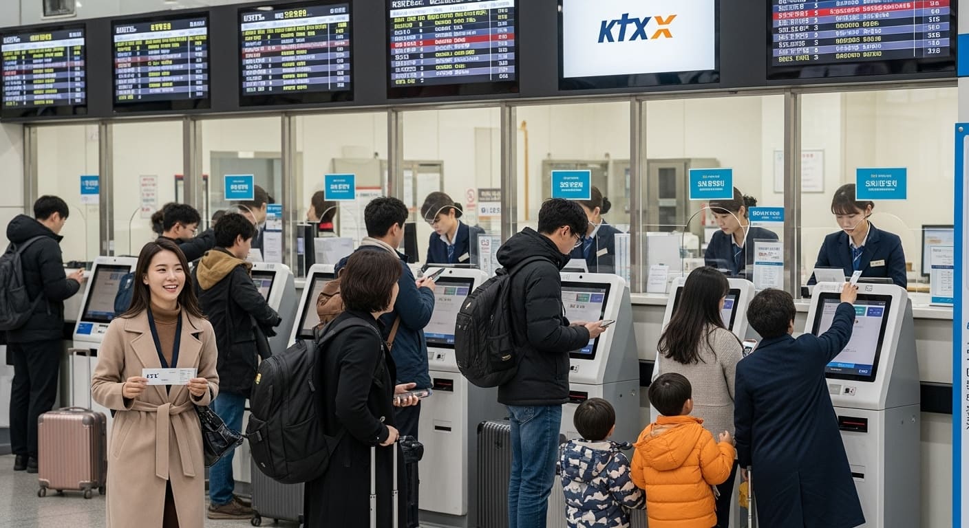 추석 귀성객으로 붐비는 기차역 대합실