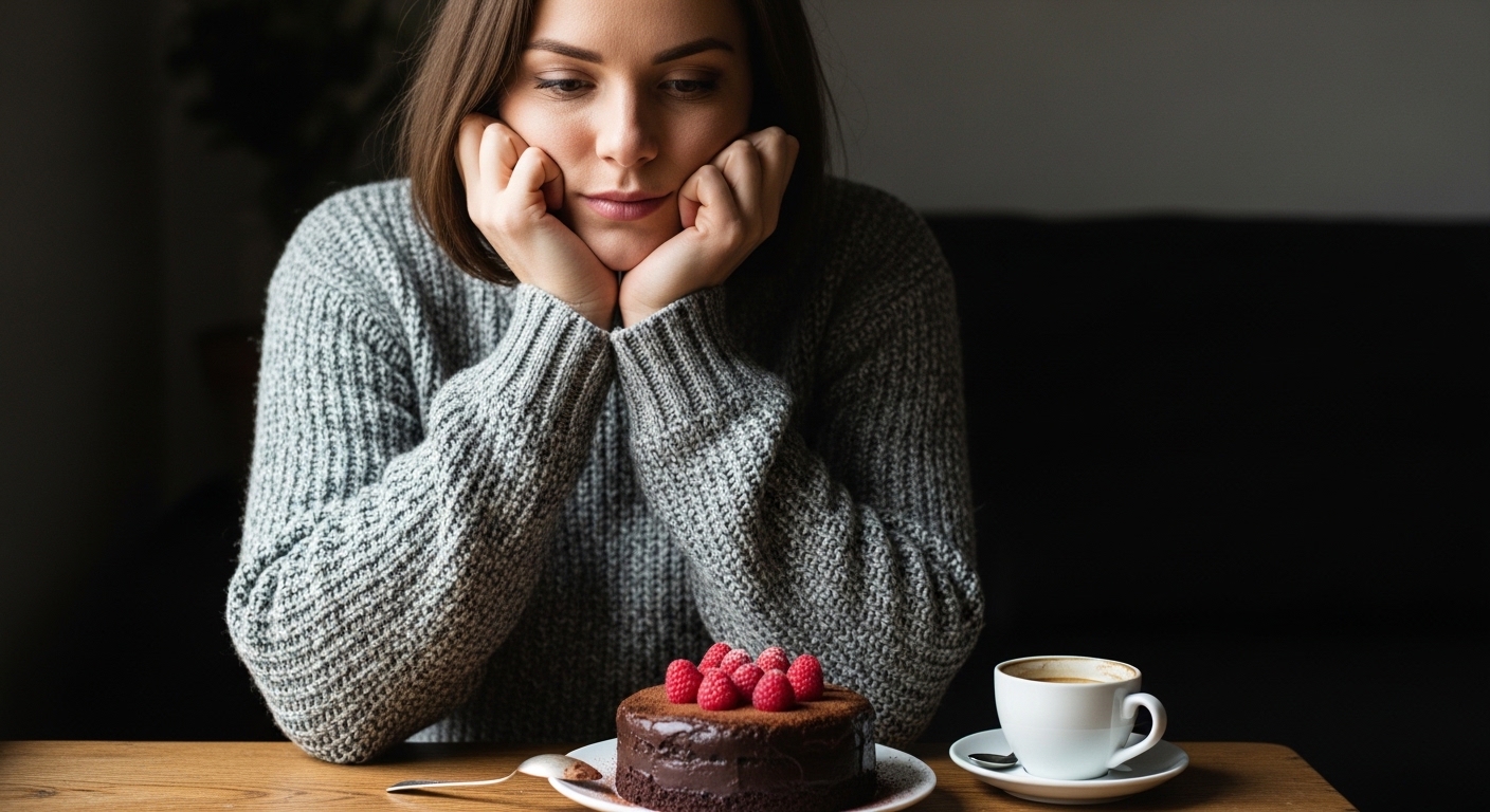 단 음식이 당겨 초콜릿을 바라보는 모습