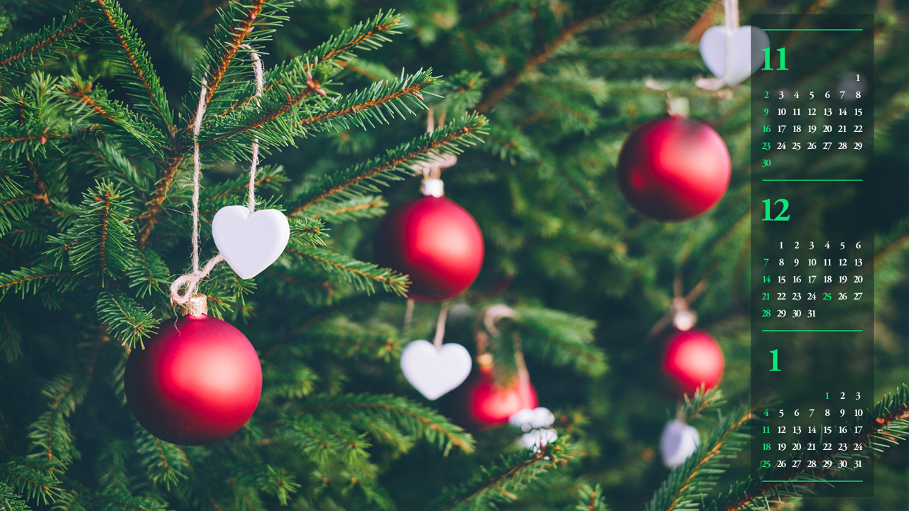 01 크리스마스 트리 장식볼 B - 2025년12월 노트북배경화면