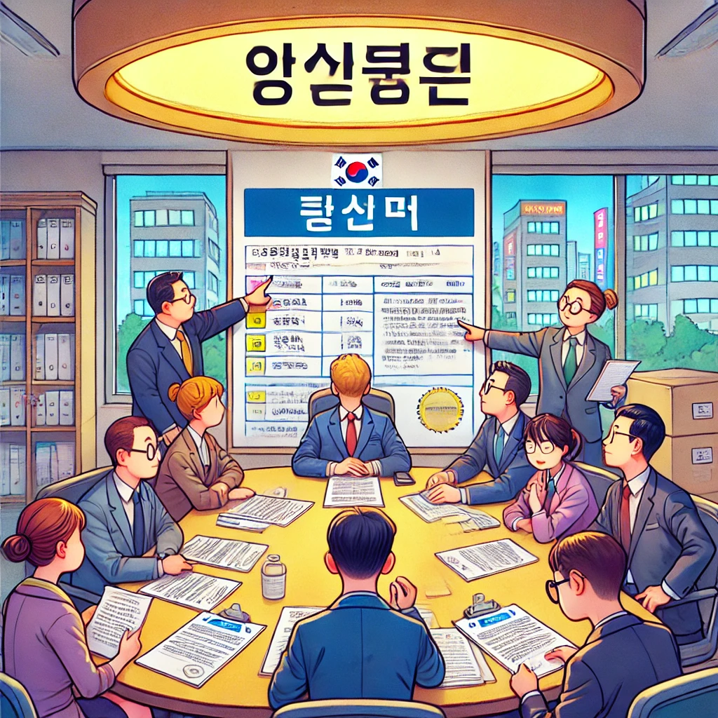 동산 오피스에서 '등기부등본', '이전등기', '저당권' 용어가 포함된 문서를 검토하는 전문가들