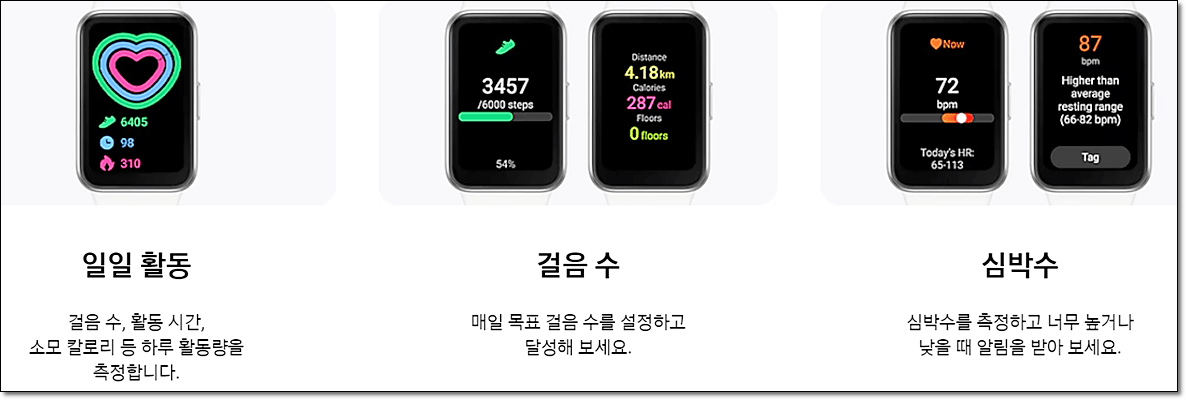 갤럭시 핏3 스펙(출처:삼성닷컴)