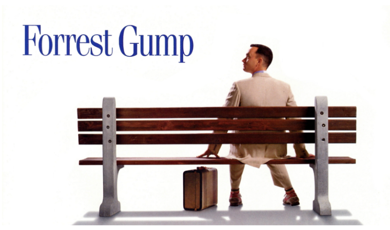 영화 포레스트 검프 포스터 - 벤치에 앉은 톰 행크스의 인상적인 모습