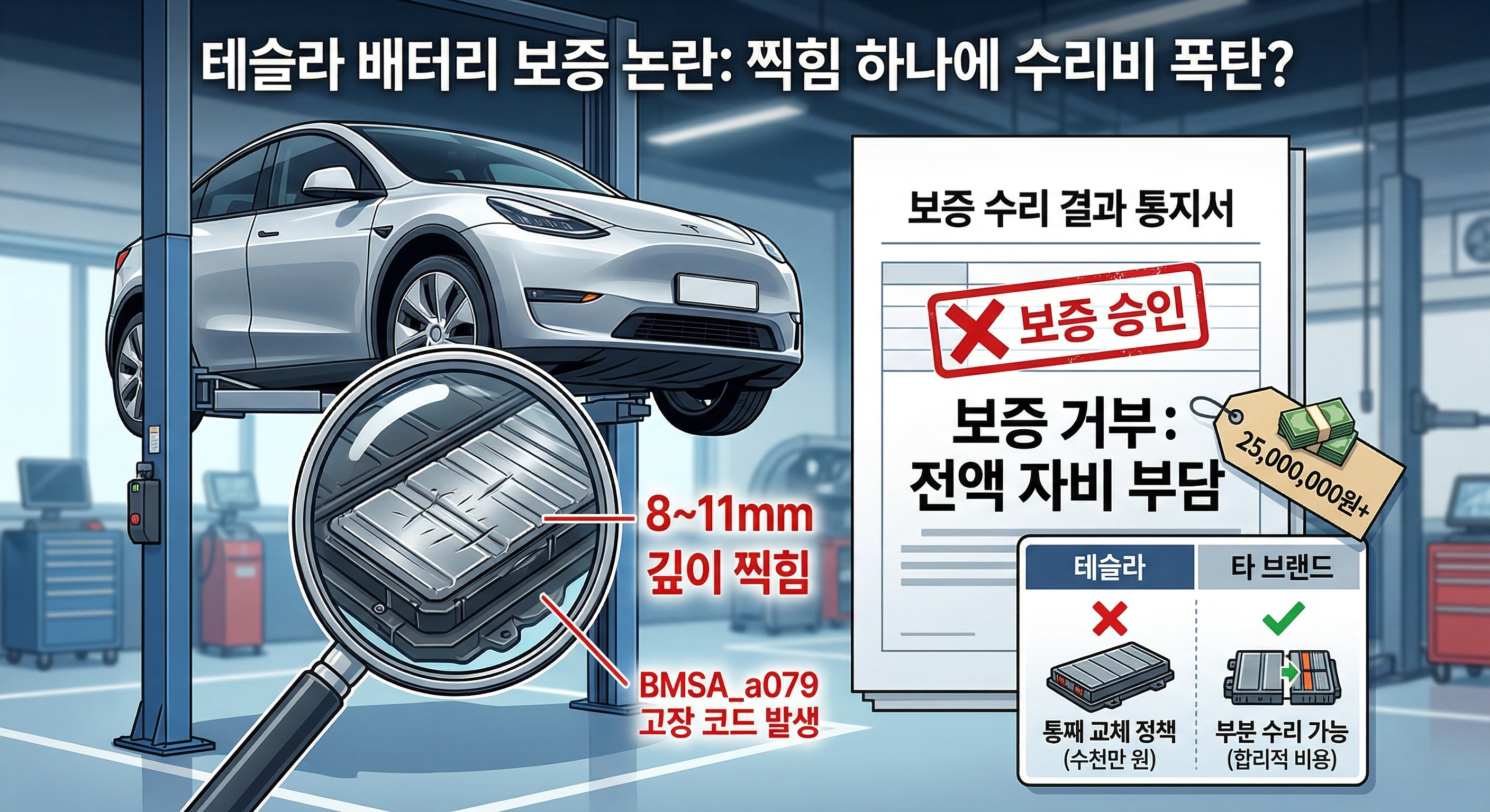 테슬라 모델 Y 하부 찍힘으로 배터리 보증 거부된 실제 사례 분석. 설계 취약점, 인과관계 입증 문제