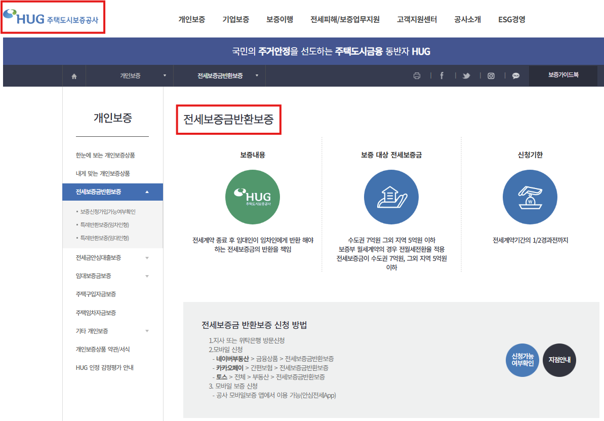 HUG-전세금반환보증-안내-사이트