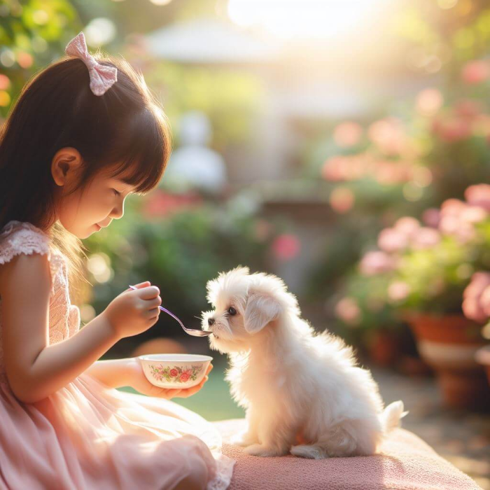 밥 먹는 말티즈 강아지