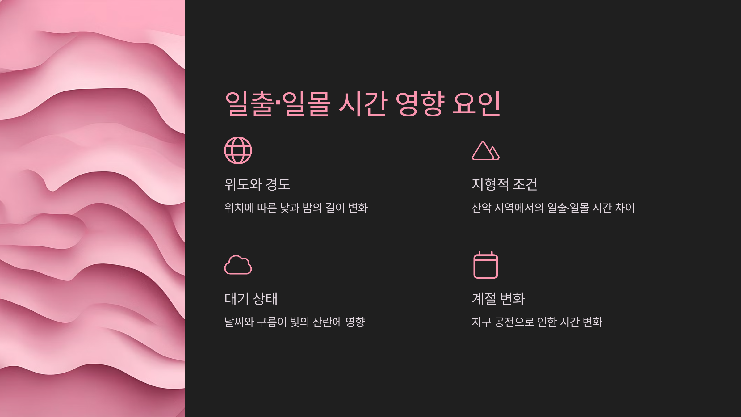 일출·일몰 시간에 영향을 미치는 요인