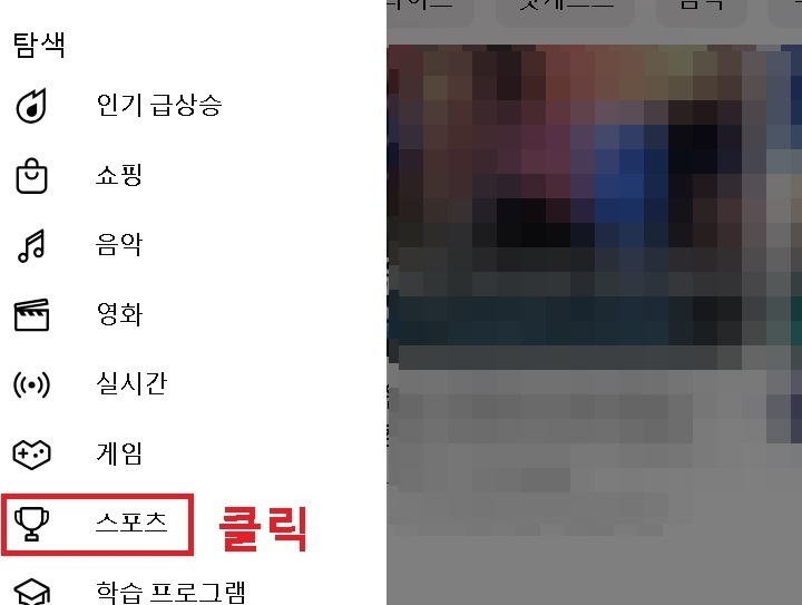 좌측에 스포츠 메뉴 보임