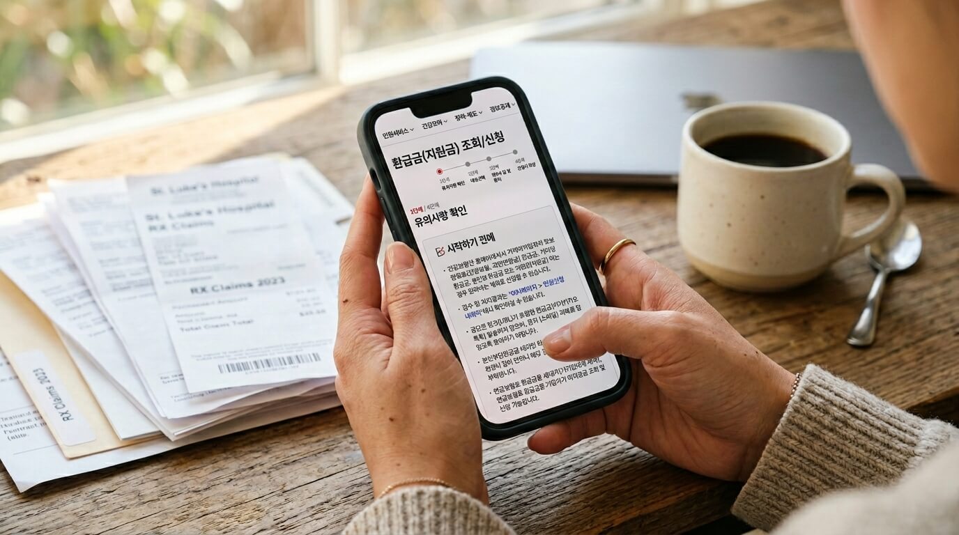 국민건강보험 앱을 통해 본인부담상한제 의료비 환급 내역을 확인하는 스마트폰 화면