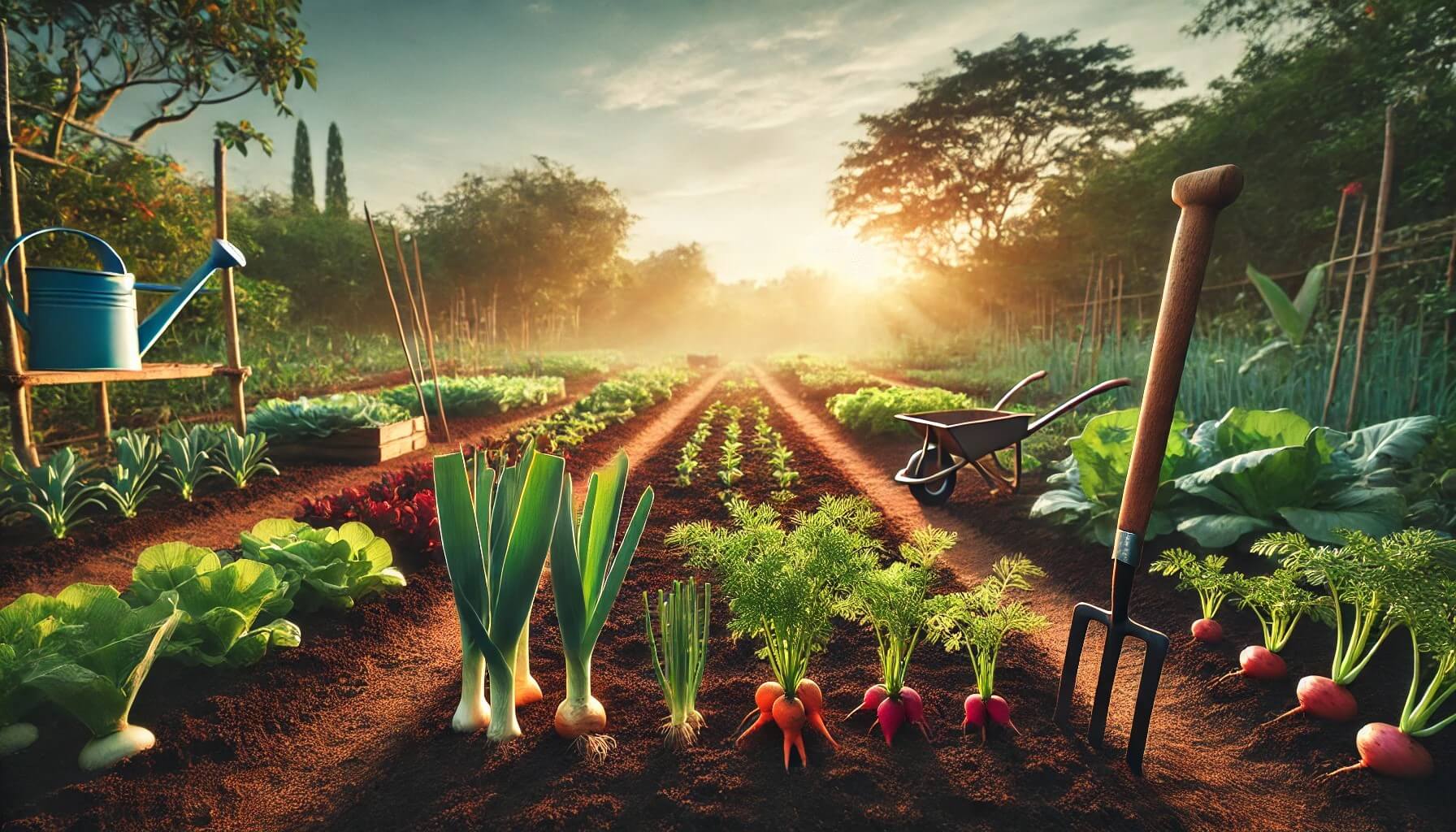 자연 풍경과 채소밭의 생생한 분위기