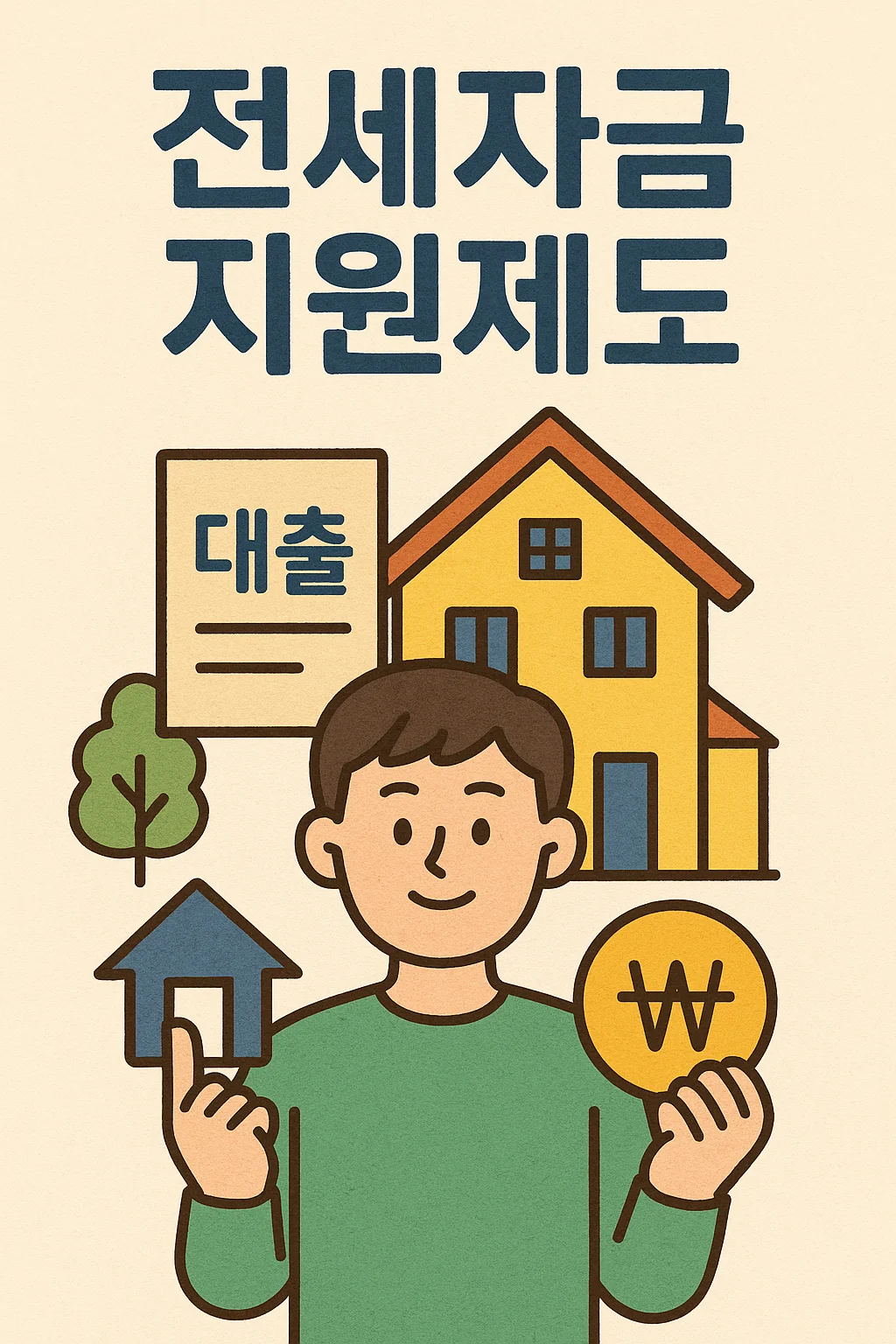 전세지원제도글귀와 청년이 돈을쥐고있다