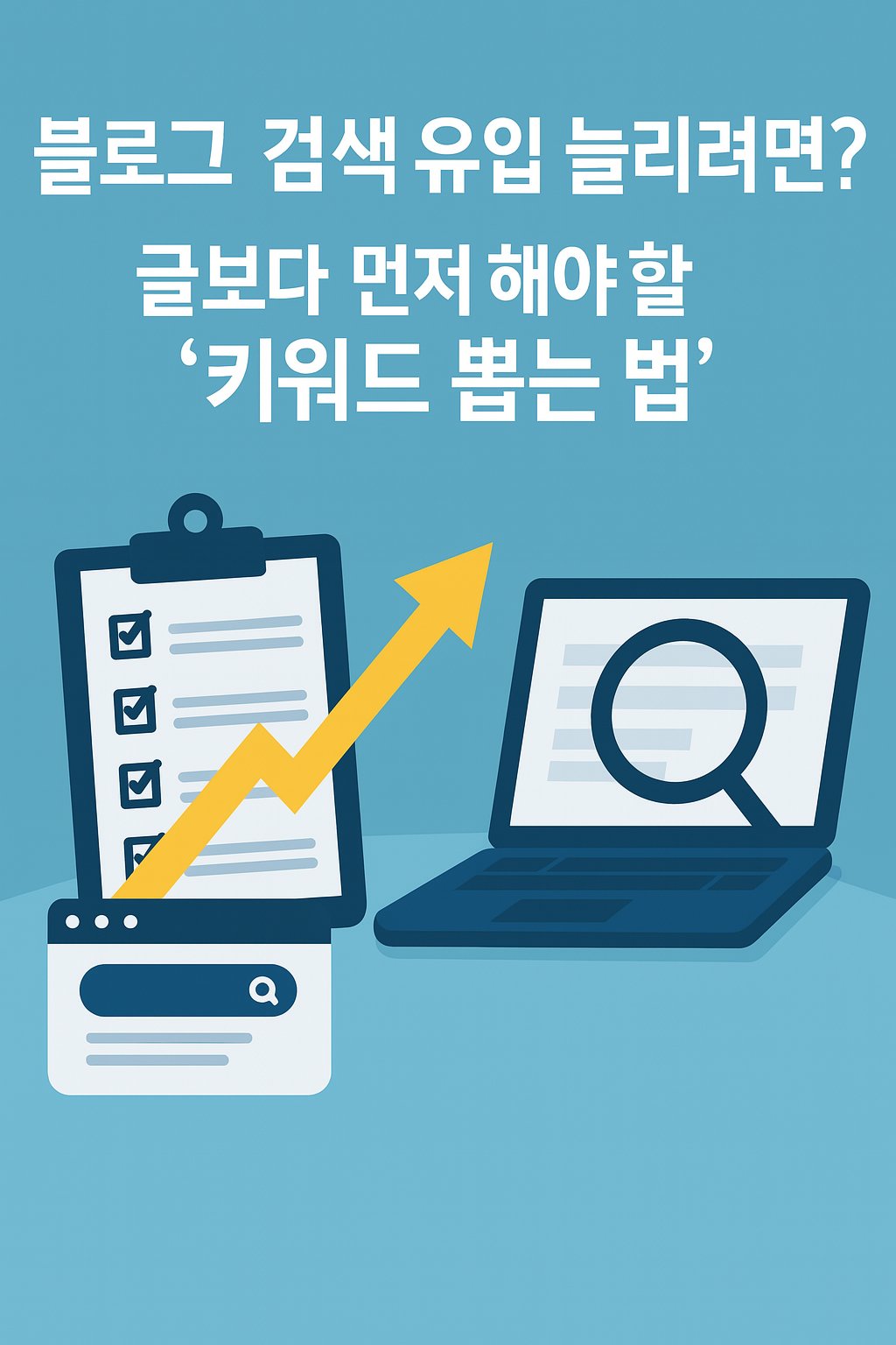 블로그 검색 유입 늘리기 위해 키워드 전략을 설명하는 일러스트