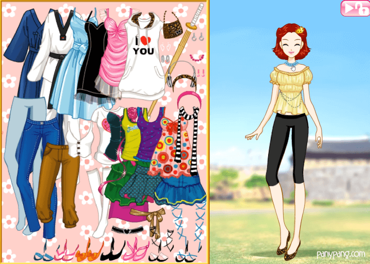 날씬한-코니콩-옷입히기-플래시게임-플레이2-파란색-구슬-목걸이를-착용한-화면