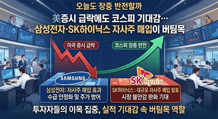 미증시 급락 속 코스피 반전 기대감을 나타내는 증권가 일러스트 이미지.
