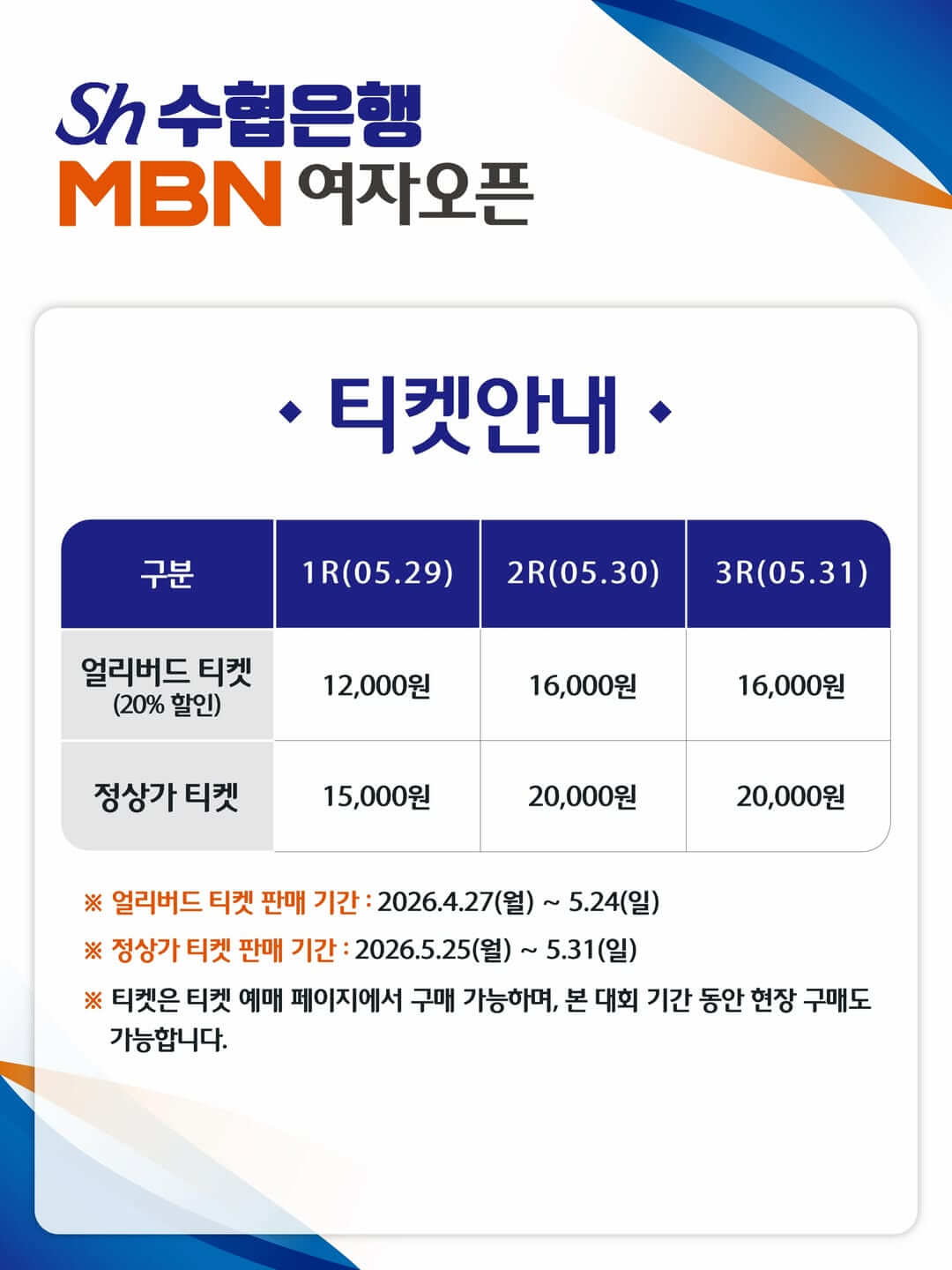 Sh수협은행 MBN 여자오픈 일정 시간 입장권 우승상금 중계