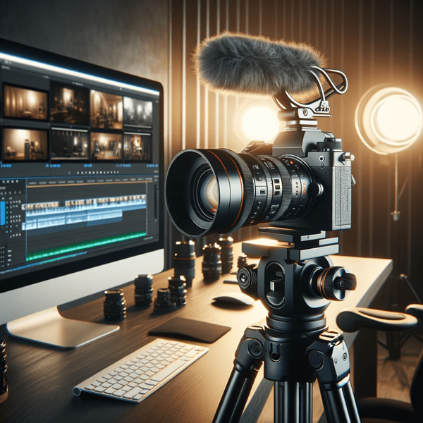 삼발이에 고정되어있는 고성능 카메라