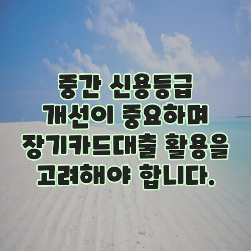 중간 신용등급 개선이 중요하며 장기카드대출 활용을 고려해야 합니다.