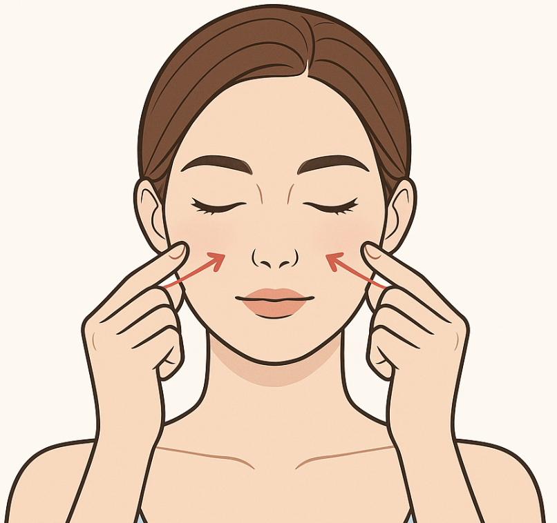 팔자주름을 없애기 위해 코옆의 부분을 마사지하는 사진