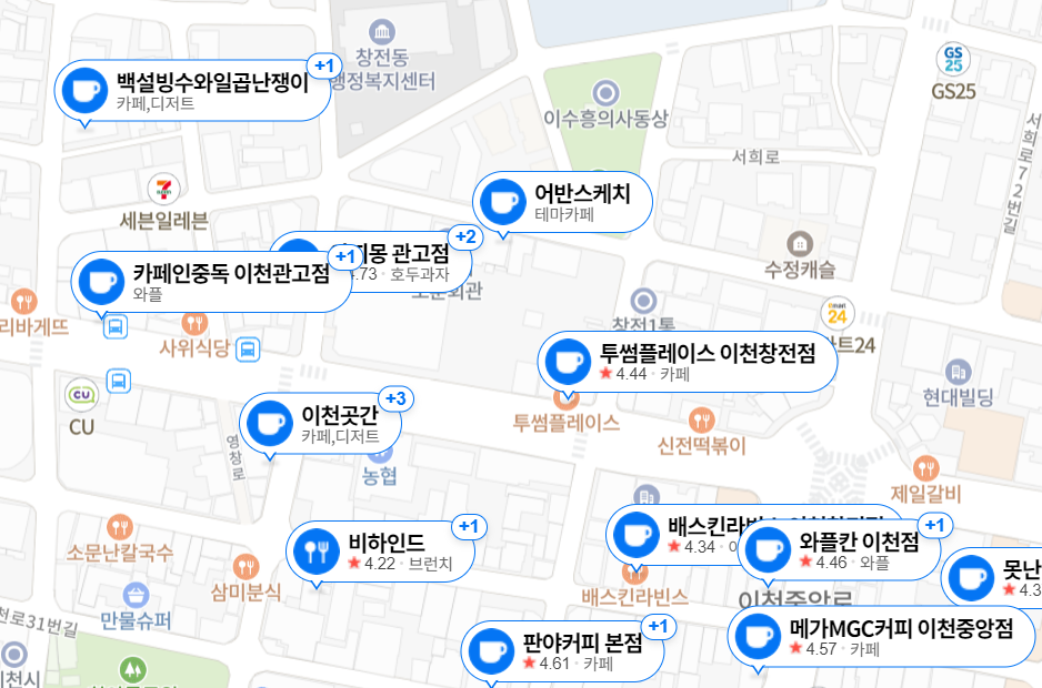 이천시에 카페숫자