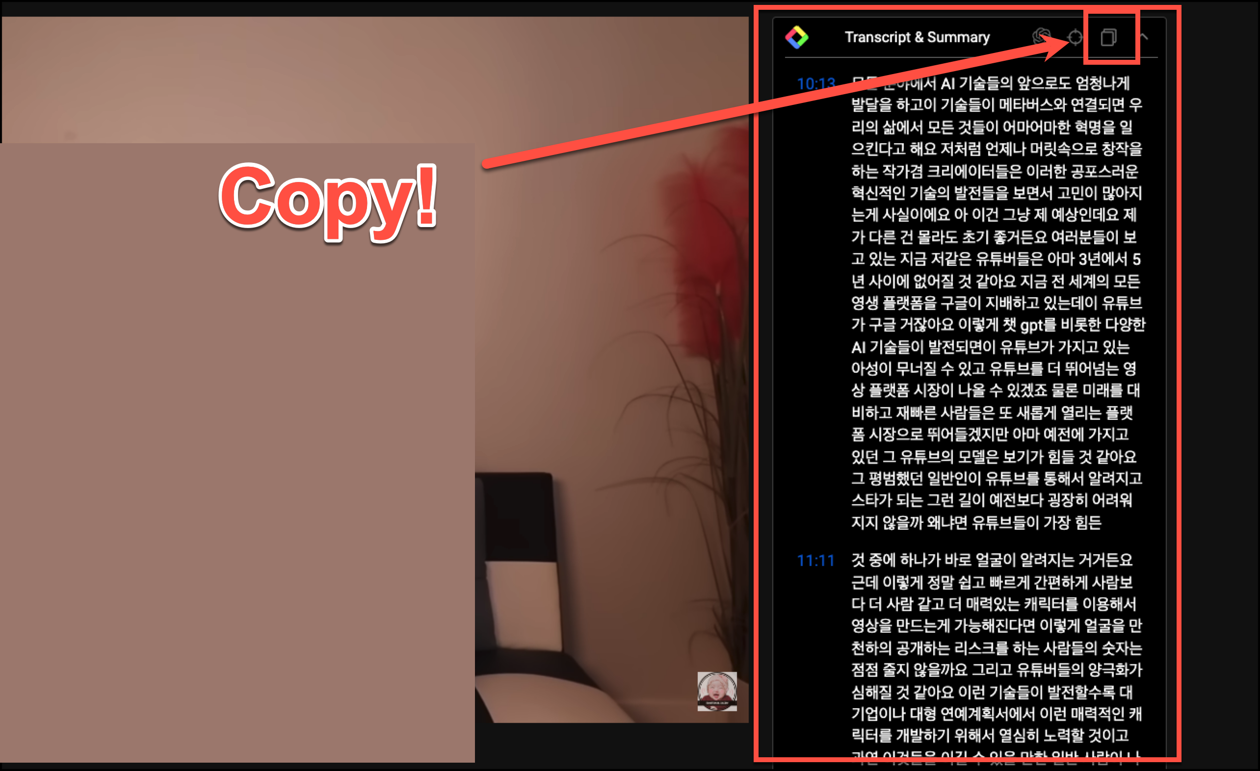 유튜브 요약 화면