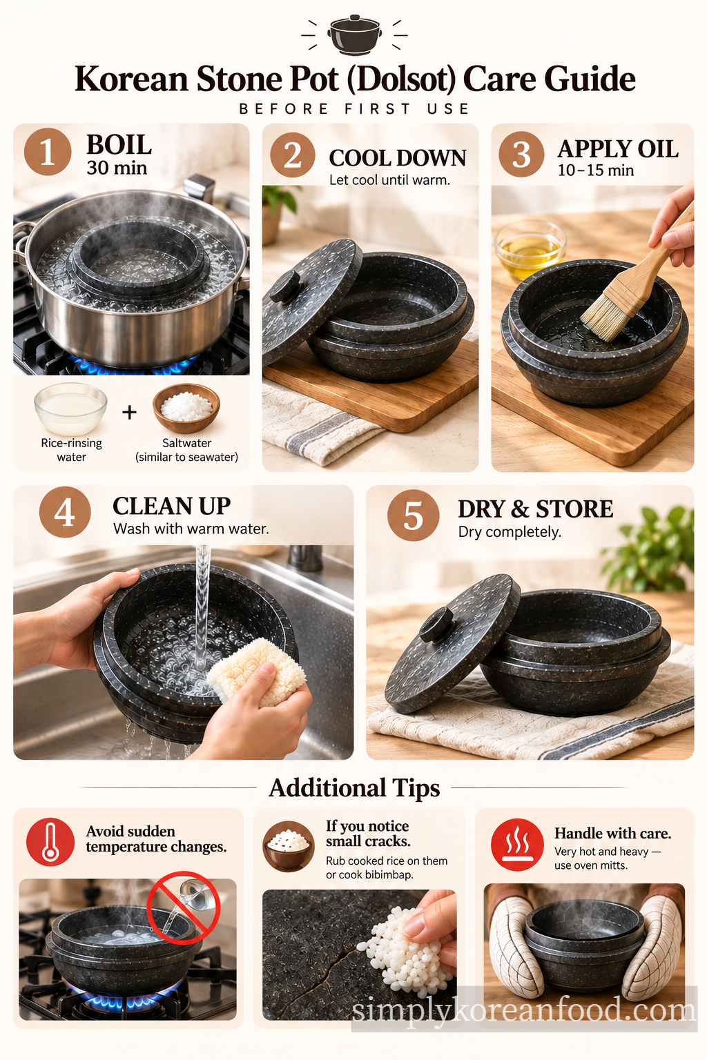 Korean stone pot dolsot first use seasoning and care guide