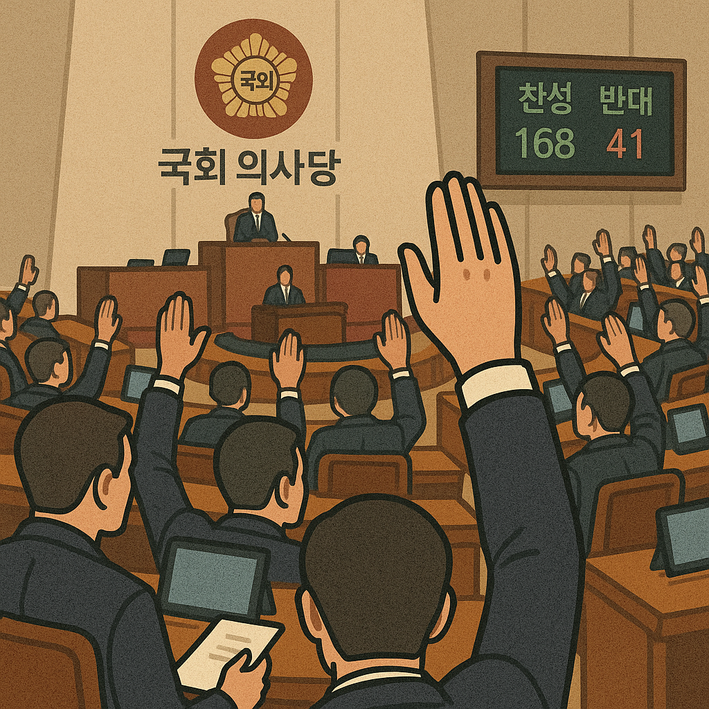 국회 내부, 국회의원들 거수기 투표 모습 이미지