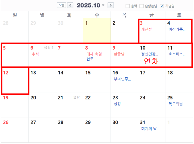 2025년 황금연휴