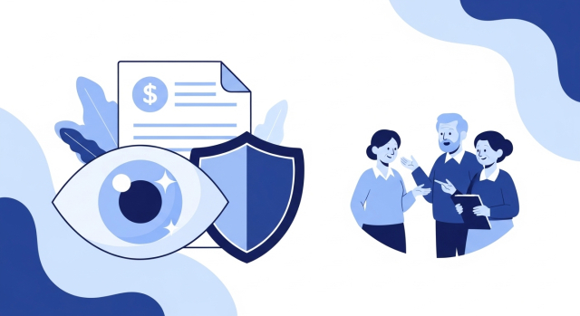 백내장 수술 실비보험 상담을 상징하는 시니어 부부와 보험 서류