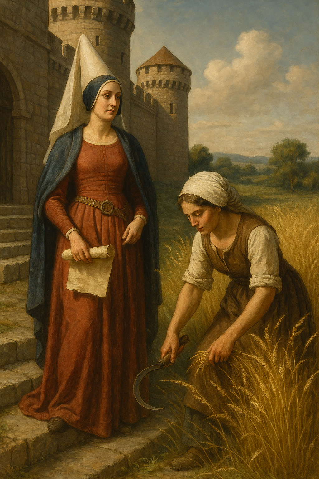 중세 귀족 여성이 영지 관리 이미지