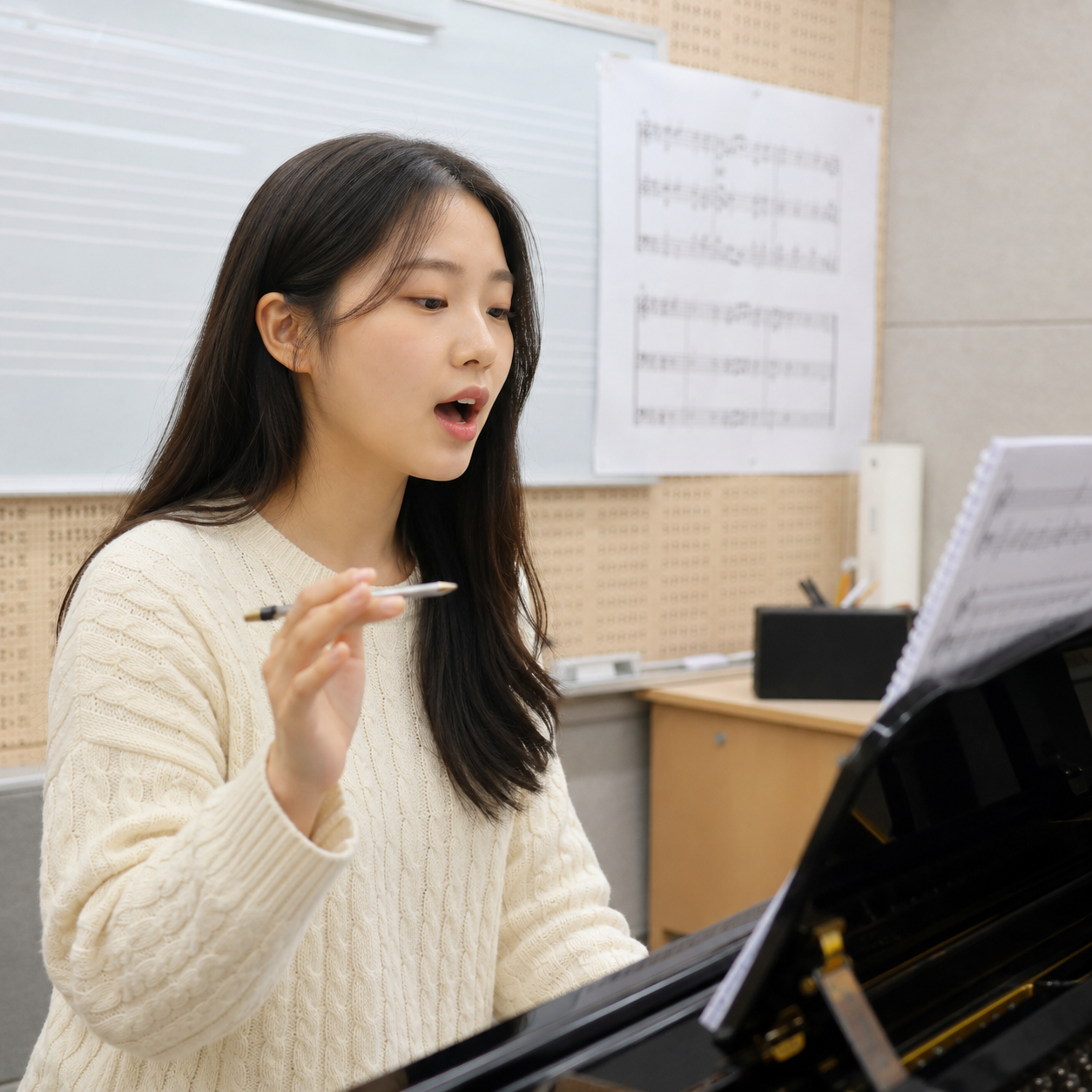 시창 연습을 열심히 하는 학생