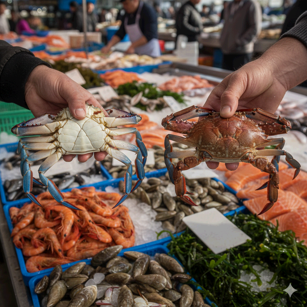 신선한 가을 수꽃게 고르는 법 (배딱지 모양 비교)
