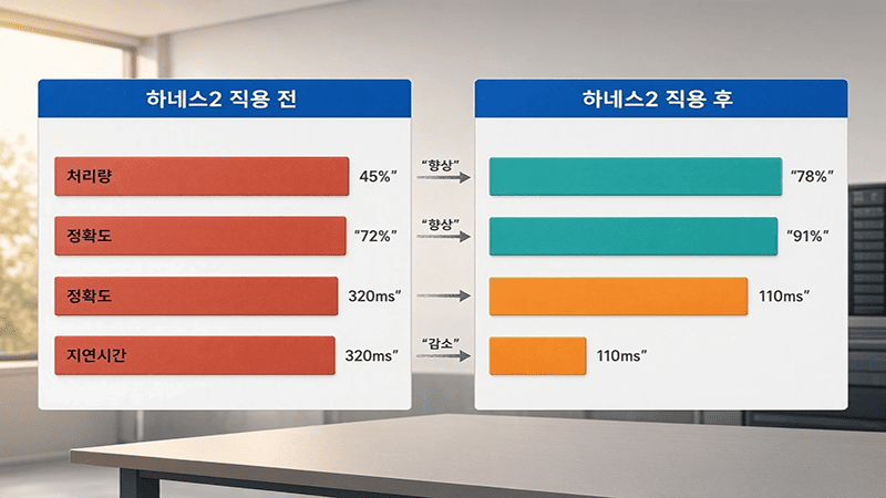 <img src=&rdquo;harness2-ai-performance-improvement.jpg&rdquo; alt=&rdquo;하네스&sup2; 적용 전후 인공지능 업무 성능의 변화를 비교한 개념도&rdquo;>