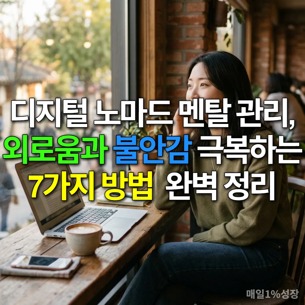 카페에서 노트북으로 작업하며 미소 짓는 한국인 여성 디지털 노마드