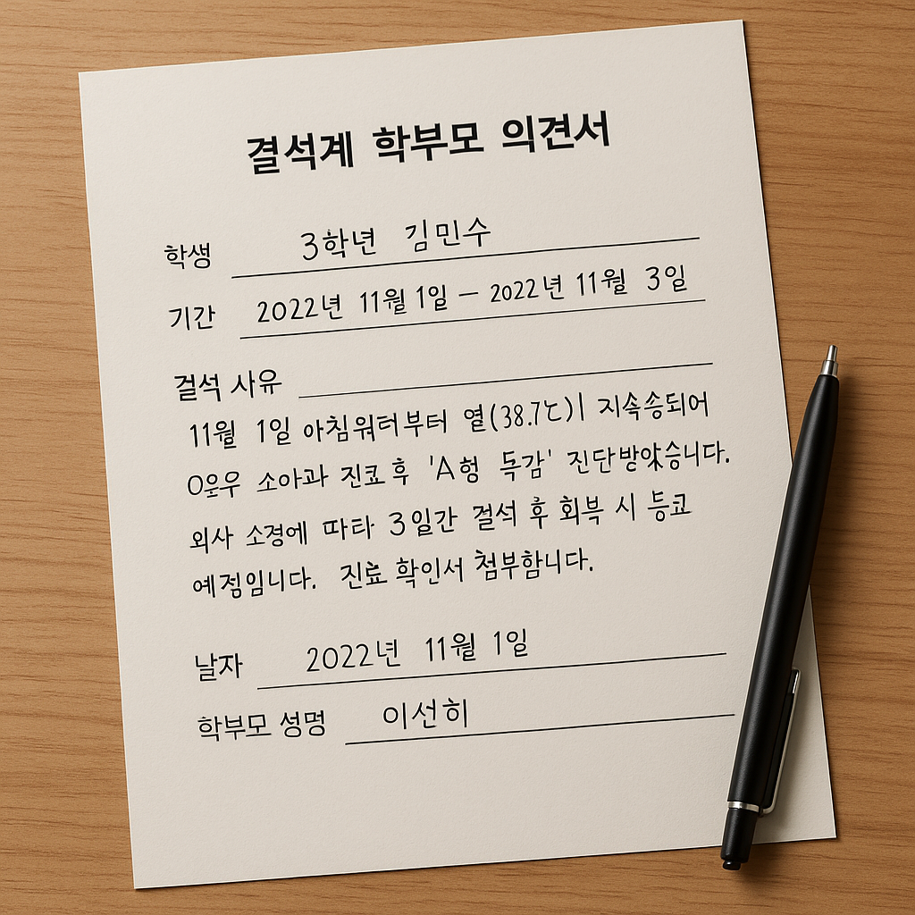 결석계 학부모 의견서 양식