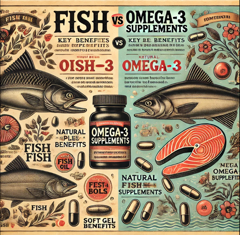 생선 섭취 vs 오메가3 영양제 섭취에 대한 이미지