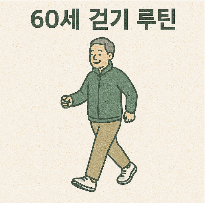 60세 남성이 걷기 운동하는 모습