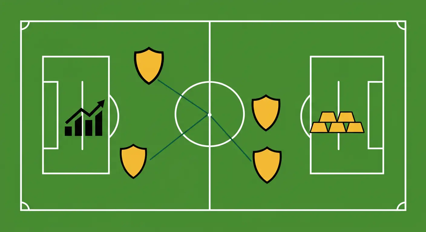 주식(공격수), 채권(수비수), 금(최후방 수비수)으로 구성된 축구팀 포메이션 비유