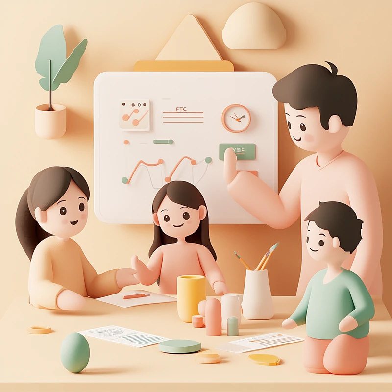 가족이 미국 ETF 투자 전략을 함께 논의하며 안정적인 재무 설계와 정보를 공유하는 모습으로, 미국 ETF와 연금에 관심 있는 가족 투자자의 참여를 조직적으로 보여줍니다.