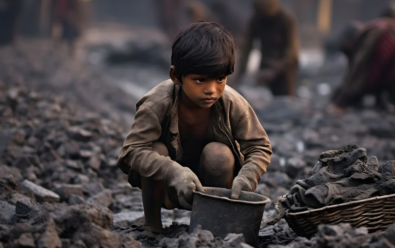 아이가 돌 줍는 사진