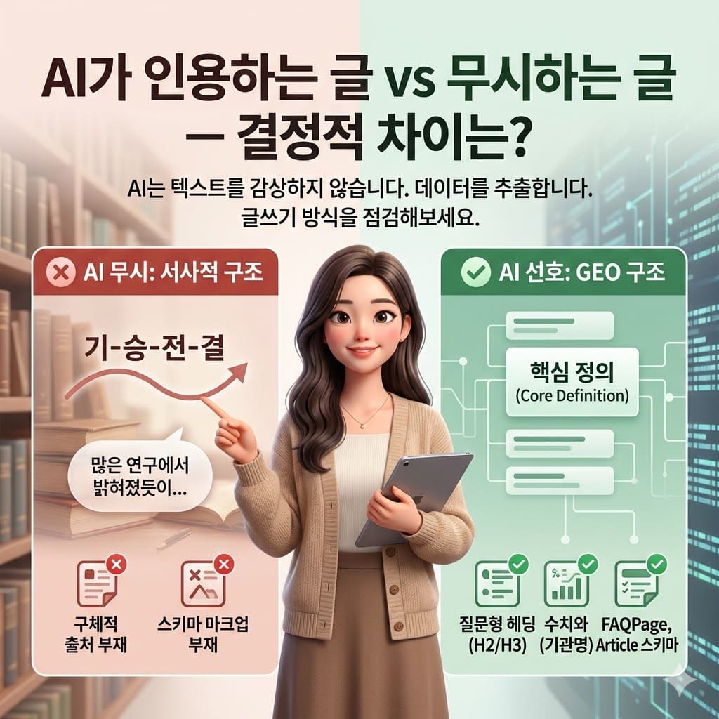 AI가 인용하는 글 vs 무시하는 글 &mdash; 결정적 차이는?
