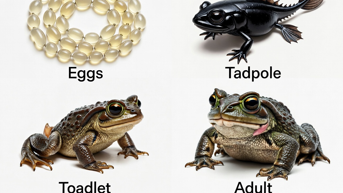 알줄기부터 성체까지 두꺼비의 4단계 성장 과정을 담은 생태 인포그래픽