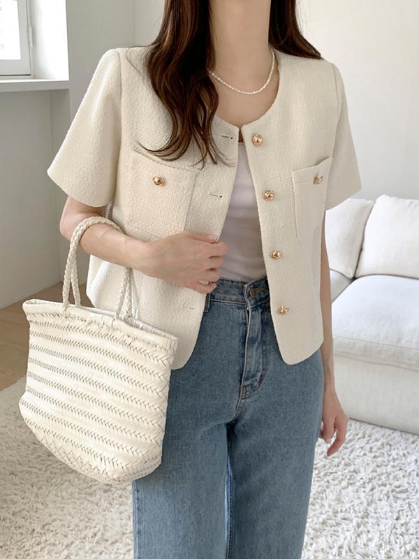 유라타임 MADE 베니스 노카라 반팔 트위드 자켓