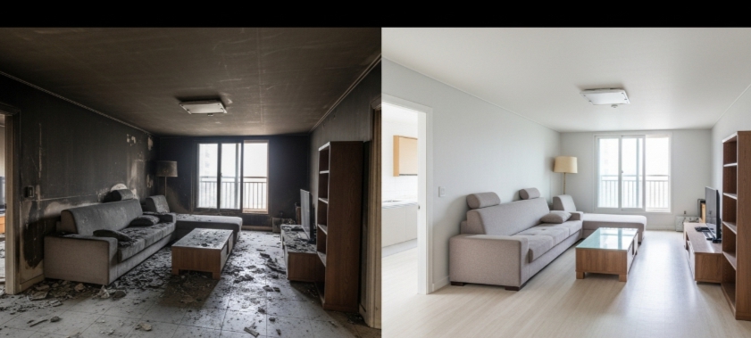 대전시 화재청소 작업 전과 후 모습