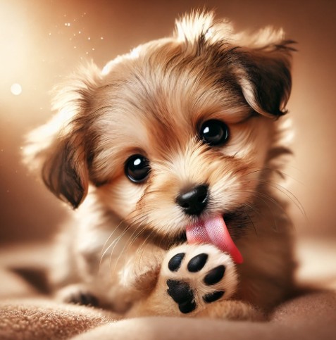 발바닥을 핥는 강아지