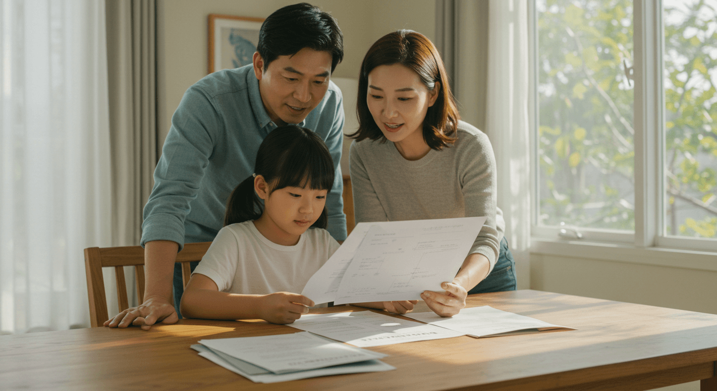 어린이와 부모가 환경보건이용권 대상자 여부를 확인하는 모습 1