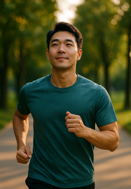 창의적 사고를 자극하는 러닝 중인 젊은 남성