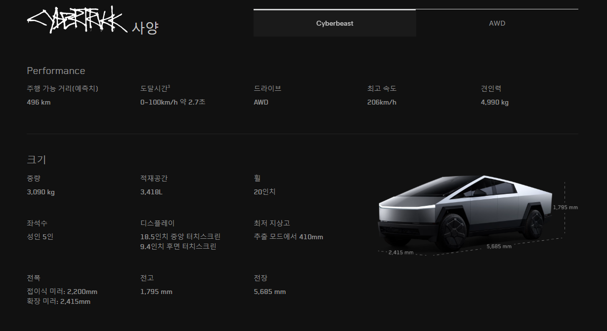 사이버트럭 국내출시 가격 구매일정
