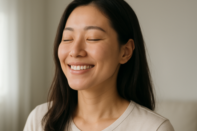 코 건강을 회복해 밝게 미소짓는 한국 여성