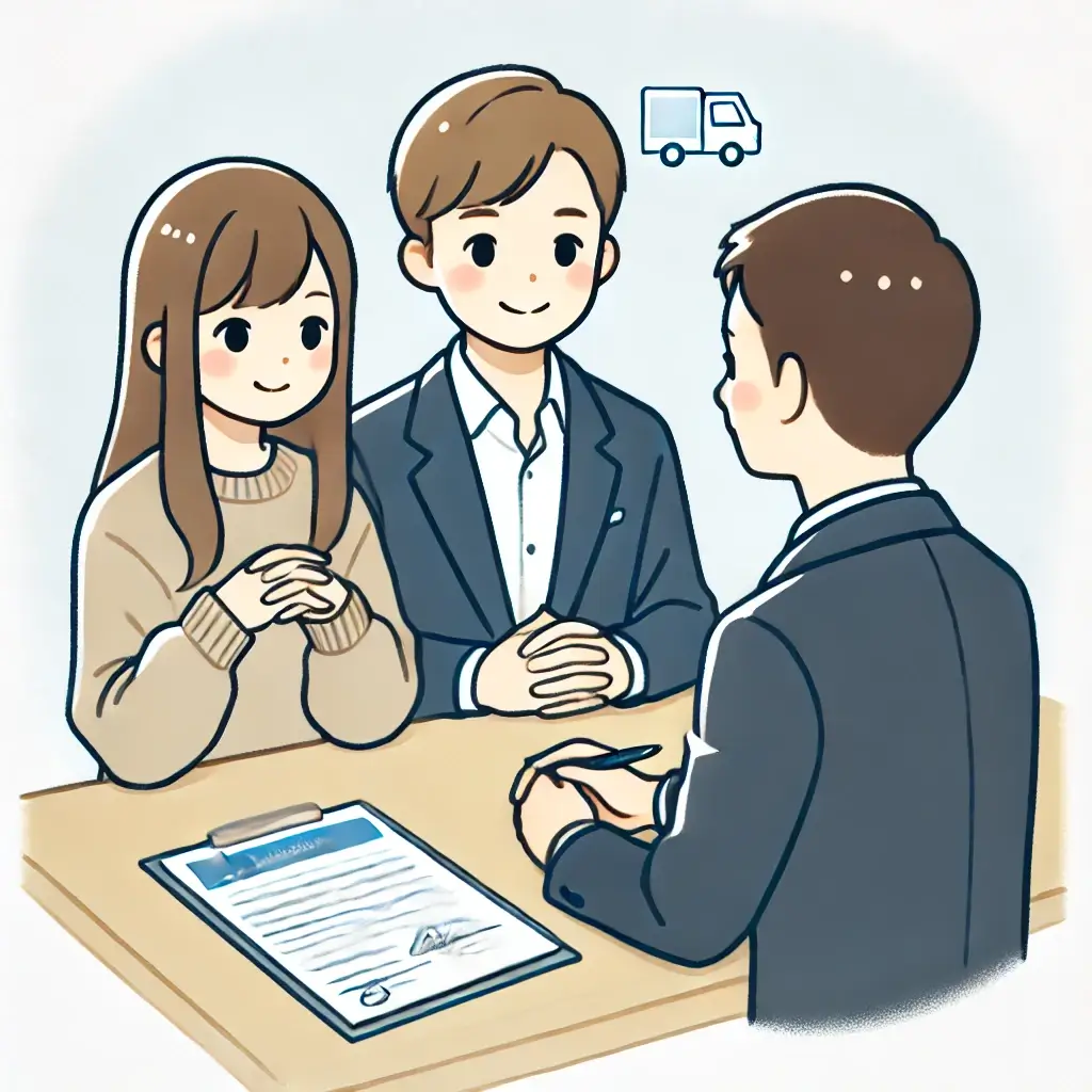 이삿짐 센터와 이사 견적을 협상하는 부부의 모습